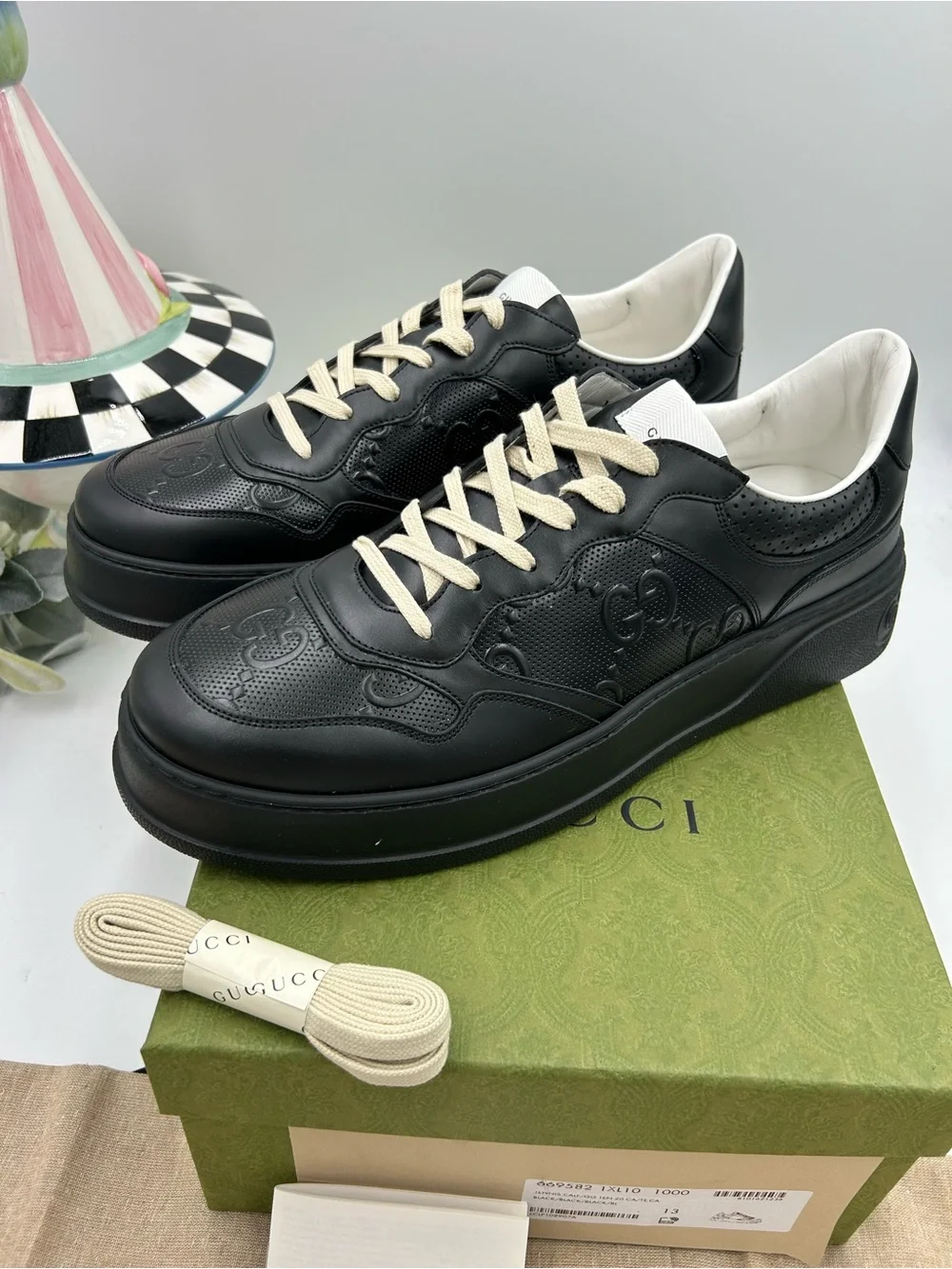 Men's Gucci, Gigi embossed leather sneakers size 13 fits 13.5 US made in Italy